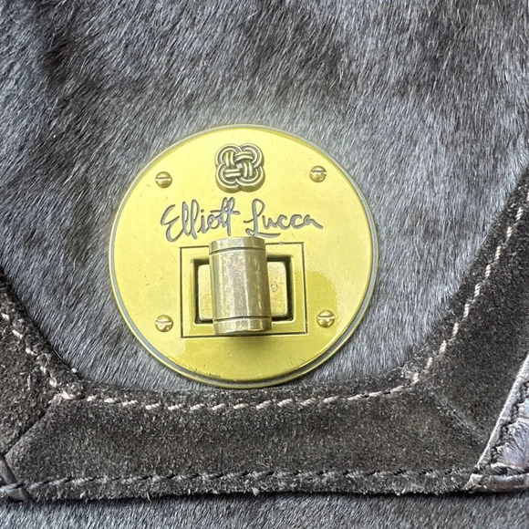 Elliott Lucca Cordoba Brown Leather Crossbody Purse Envelope Clutch Turn Lock - Picture 9 of 10